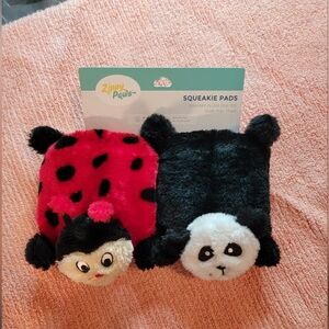 ZippyPaws Squeakie Pads Dog Toy 2-Pack Ladybug Panda NWT No Stuffing ZP946
